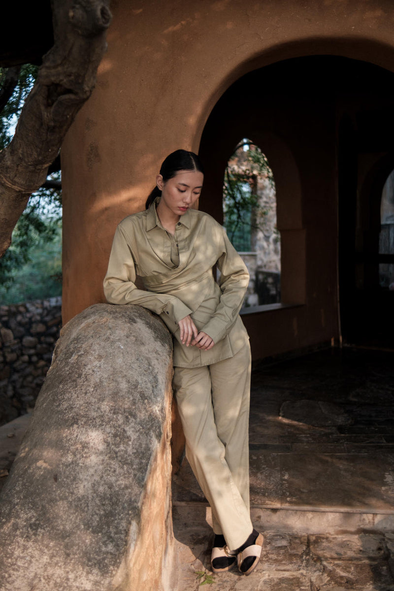 Seattle Wrap Shirt-Khaki cotton by The Terra Tribe for women Worldwide