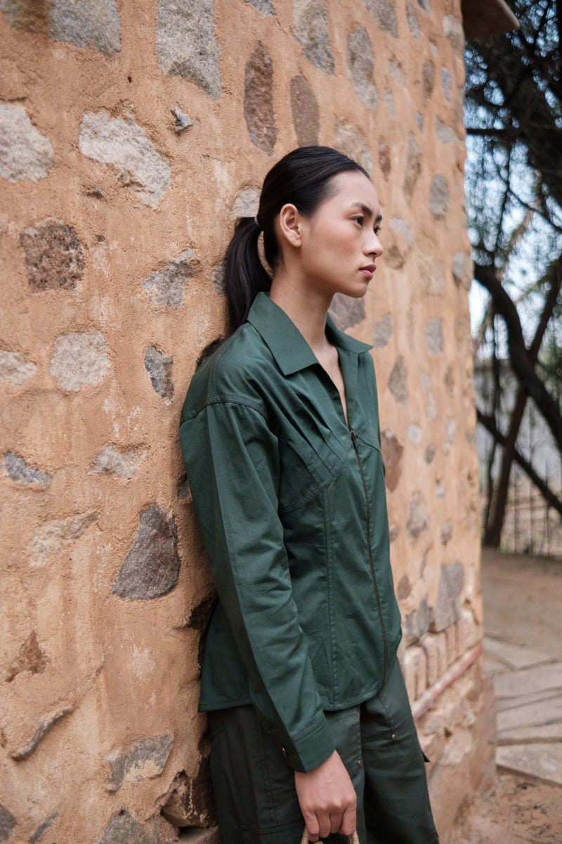 Arizona Shirt-Deep Green cotton by The Terra Tribe in green color for women Worldwide
