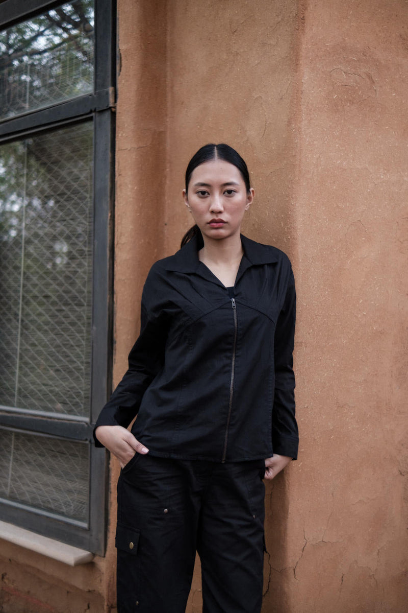 Arizona Shirt-Black cotton by The Terra Tribe in black color for women Worldwide