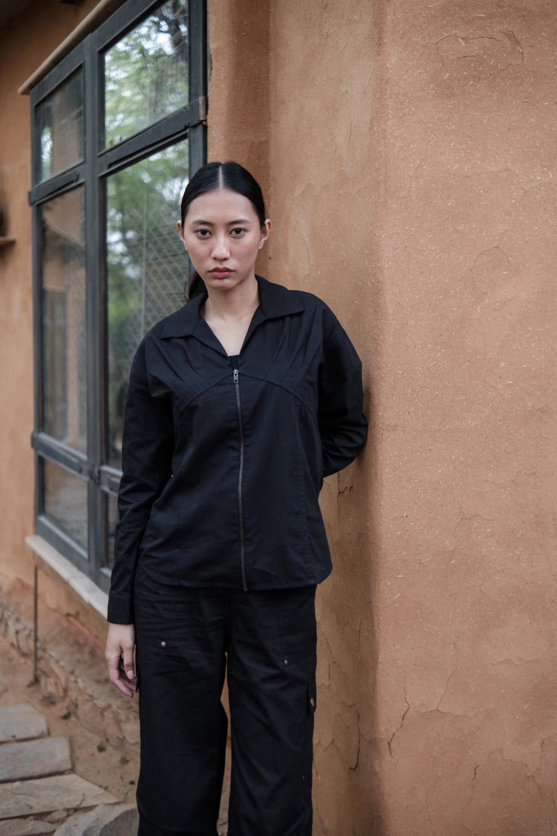 Arizona Shirt-Black cotton by The Terra Tribe in black color for women Worldwide