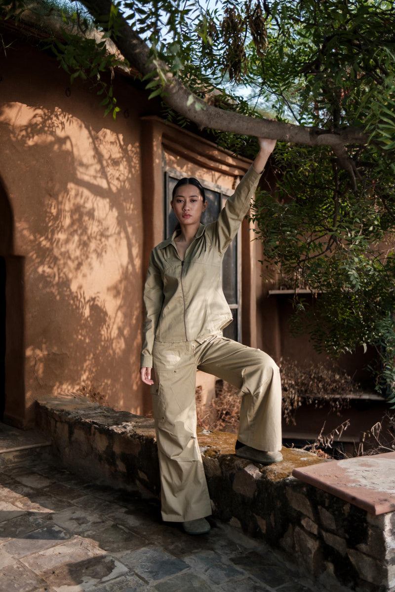 Arizona Shirt-Khaki cotton by The Terra Tribe for women Worldwide