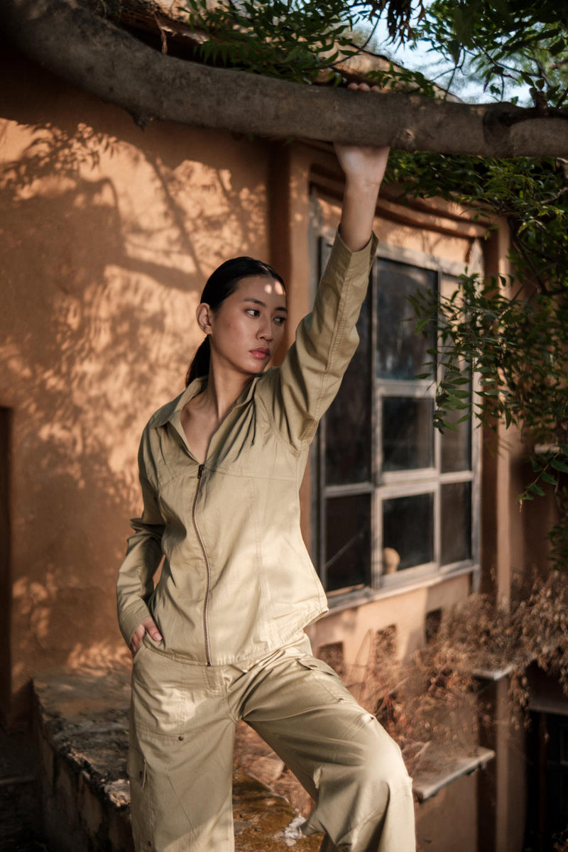 Arizona Shirt-Khaki cotton by The Terra Tribe for women Worldwide