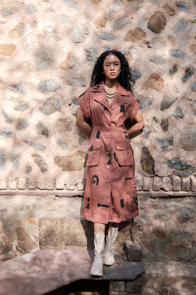 Harajuku Trench-Copper Triangle Printed cotton by The Terra Tribe for women Worldwide