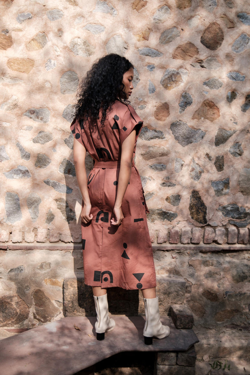 Harajuku Trench-Copper Triangle Printed cotton by The Terra Tribe for women Worldwide
