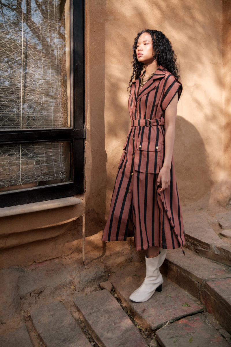 Harajuku Trench-Copper Stripes cotton by The Terra Tribe for women Worldwide