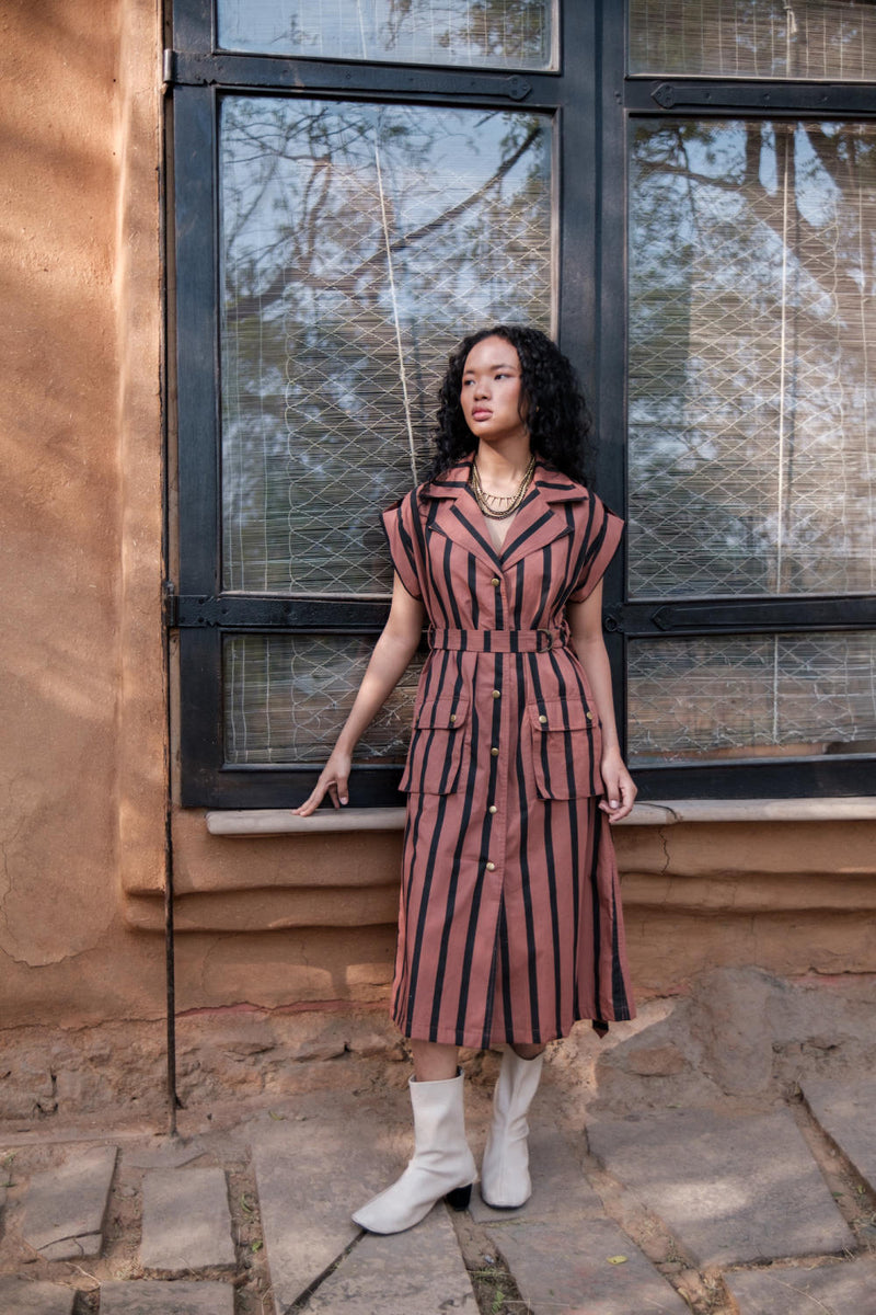 Harajuku Trench-Copper Stripes cotton by The Terra Tribe for women Worldwide