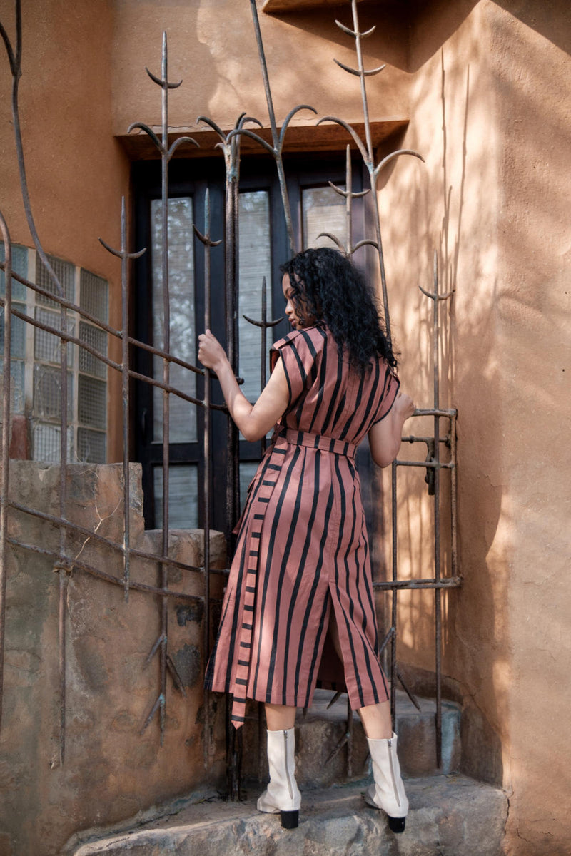 Harajuku Trench-Copper Stripes cotton by The Terra Tribe for women Worldwide