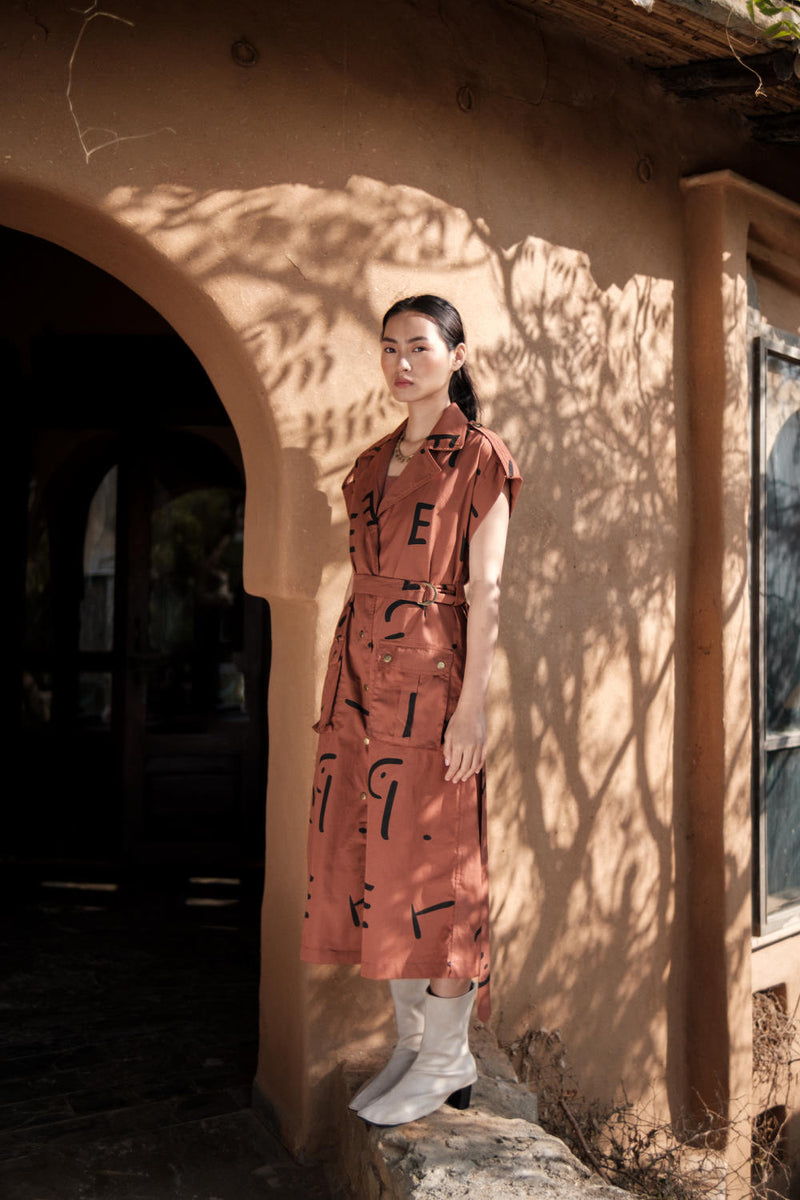 Harajuku Trench-Copper Line Printed cotton by The Terra Tribe for women Worldwide