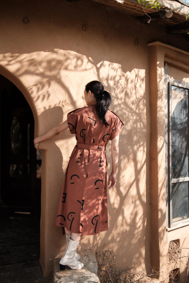 Harajuku Trench-Copper Line Printed cotton by The Terra Tribe for women Worldwide
