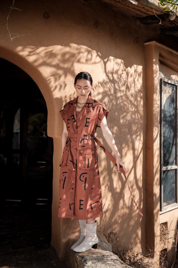 Harajuku Trench-Copper Line Printed cotton by The Terra Tribe for women Worldwide