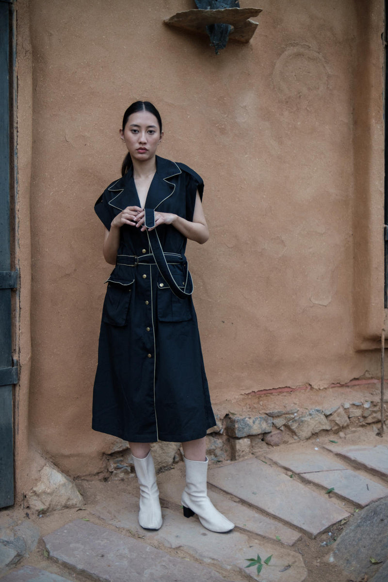 Harajuku Trench-Black cotton by The Terra Tribe in black color for women Worldwide