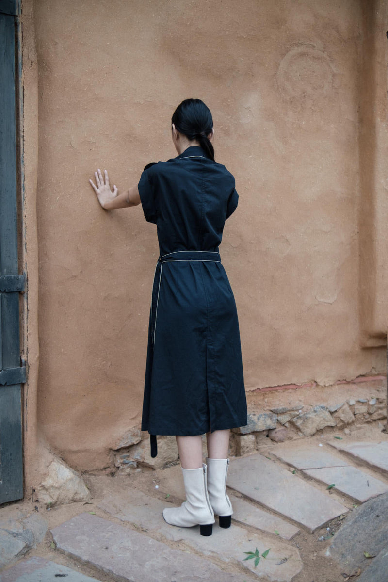 Harajuku Trench-Black cotton by The Terra Tribe in black color for women Worldwide
