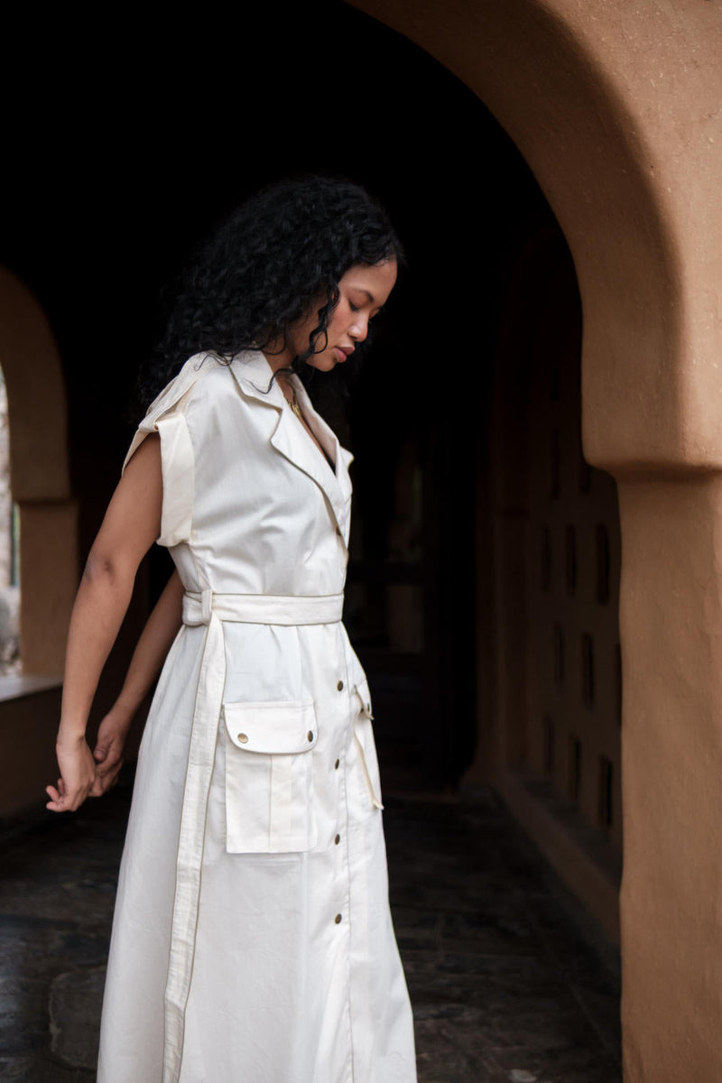 Harajuku Trench-Ecru cotton by The Terra Tribe in ecru color for women Worldwide