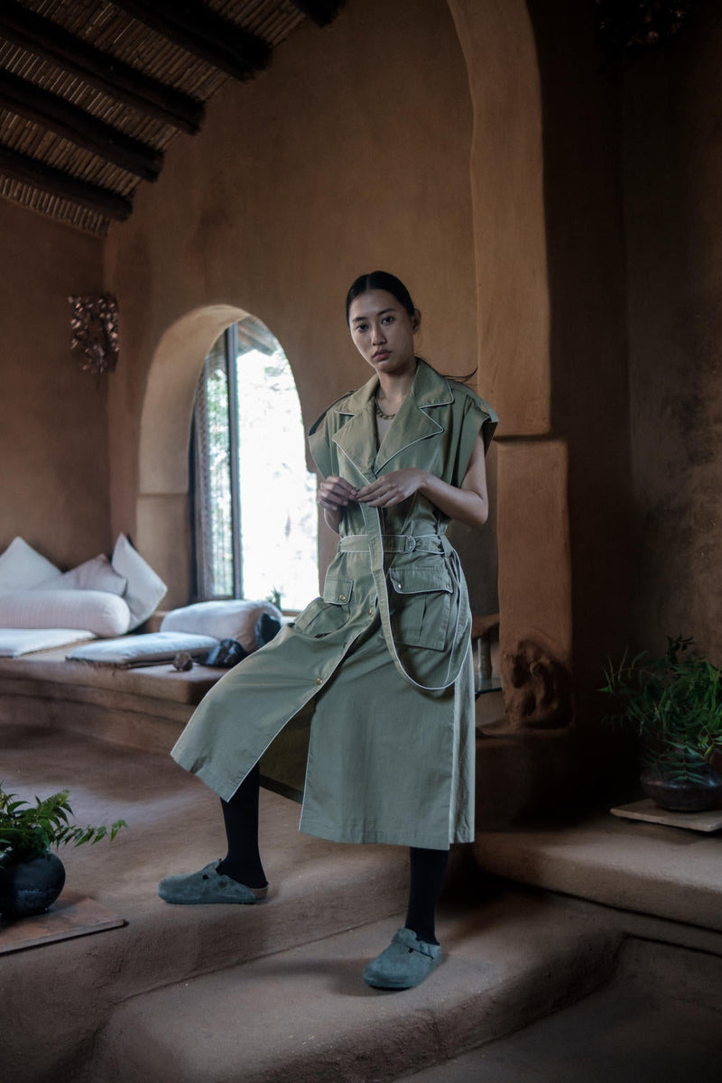 Harajuku Trench-Khaki cotton by The Terra Tribe for women Worldwide