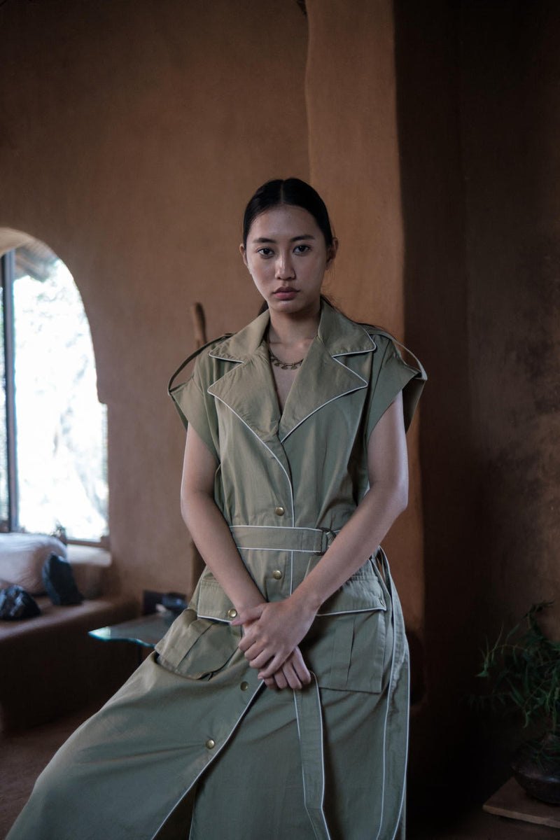 Harajuku Trench-Khaki cotton by The Terra Tribe for women Worldwide