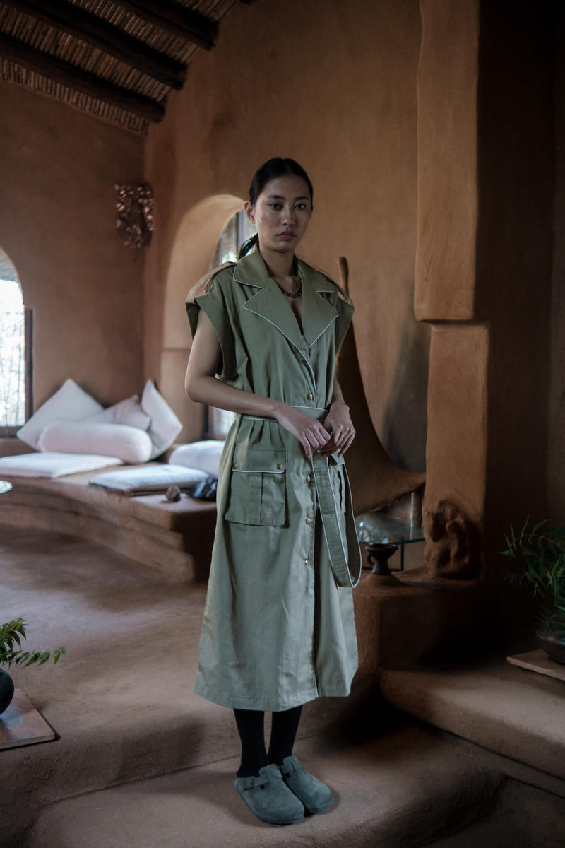 Harajuku Trench-Khaki cotton by The Terra Tribe for women Worldwide