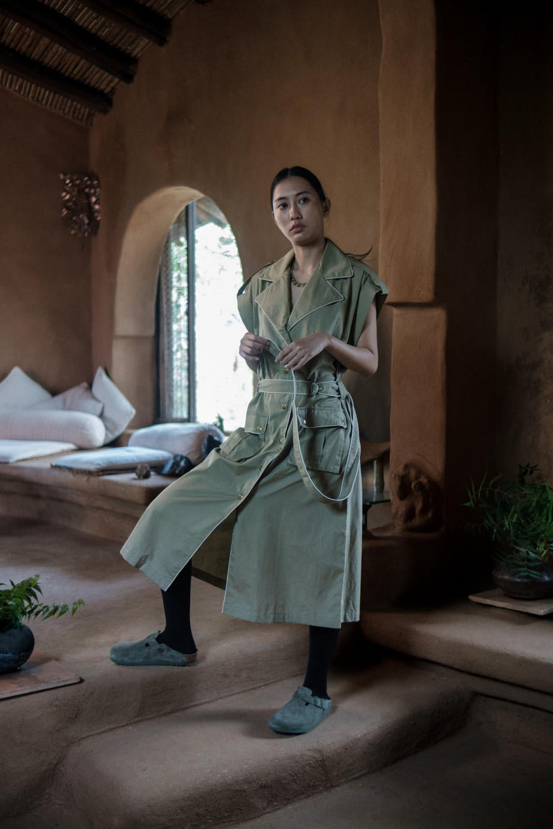 Harajuku Trench-Khaki cotton by The Terra Tribe for women Worldwide