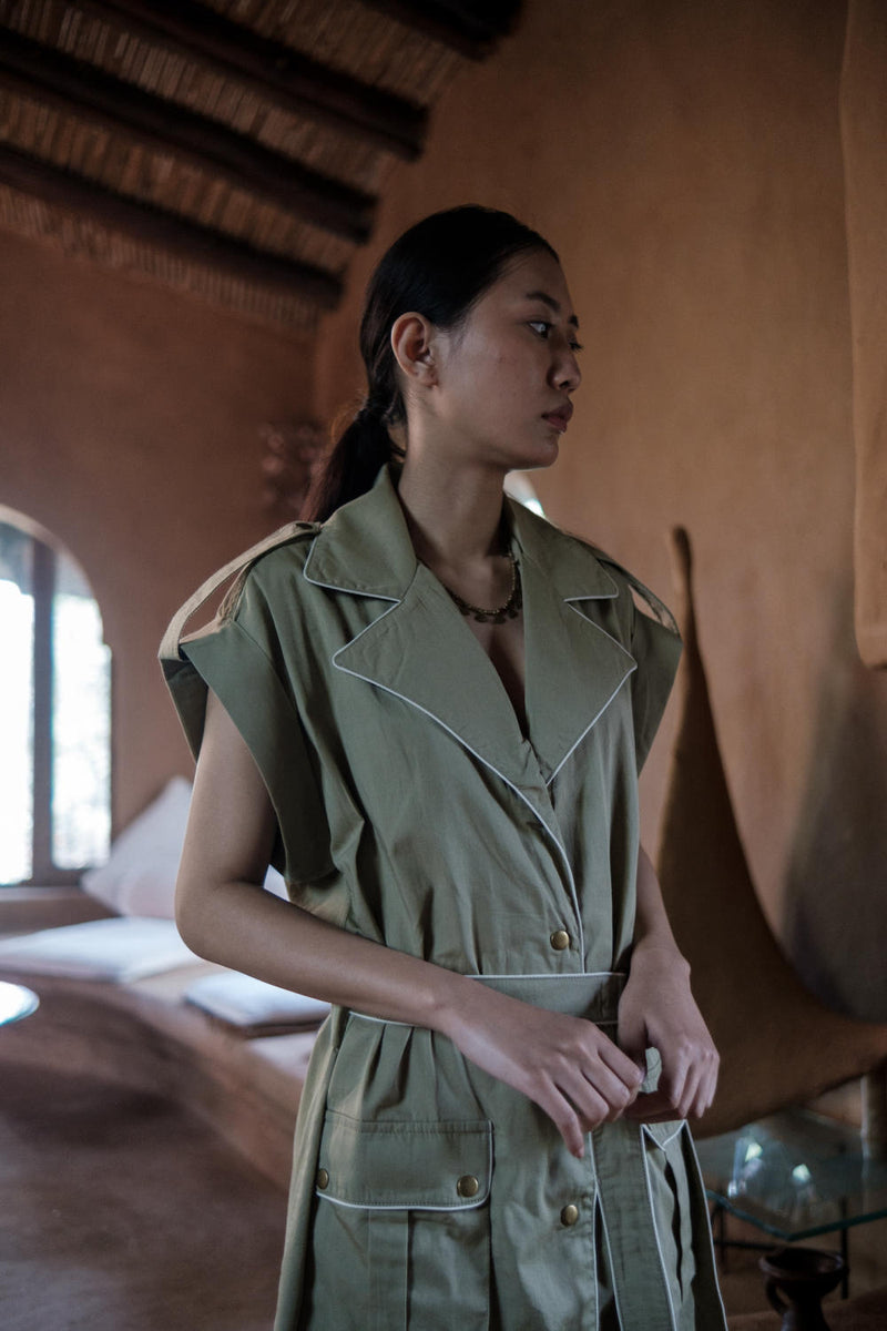 Harajuku Trench-Khaki cotton by The Terra Tribe for women Worldwide