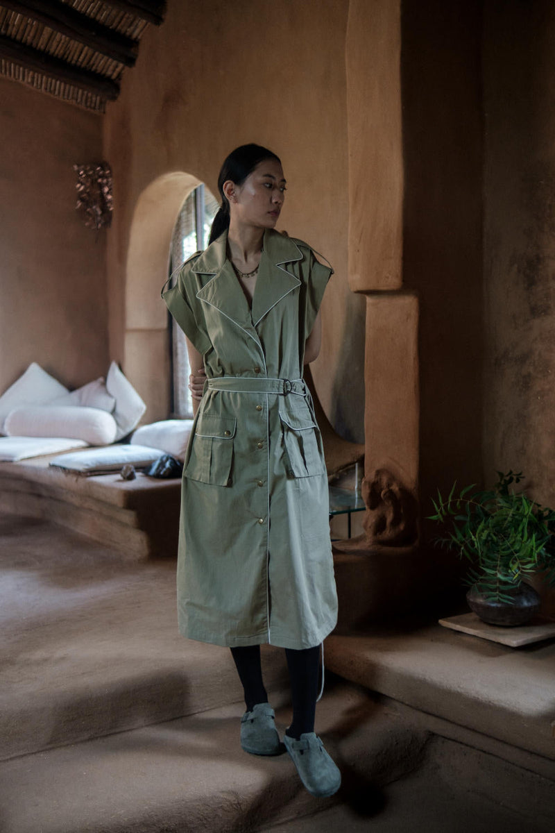 Harajuku Trench-Khaki cotton by The Terra Tribe for women Worldwide