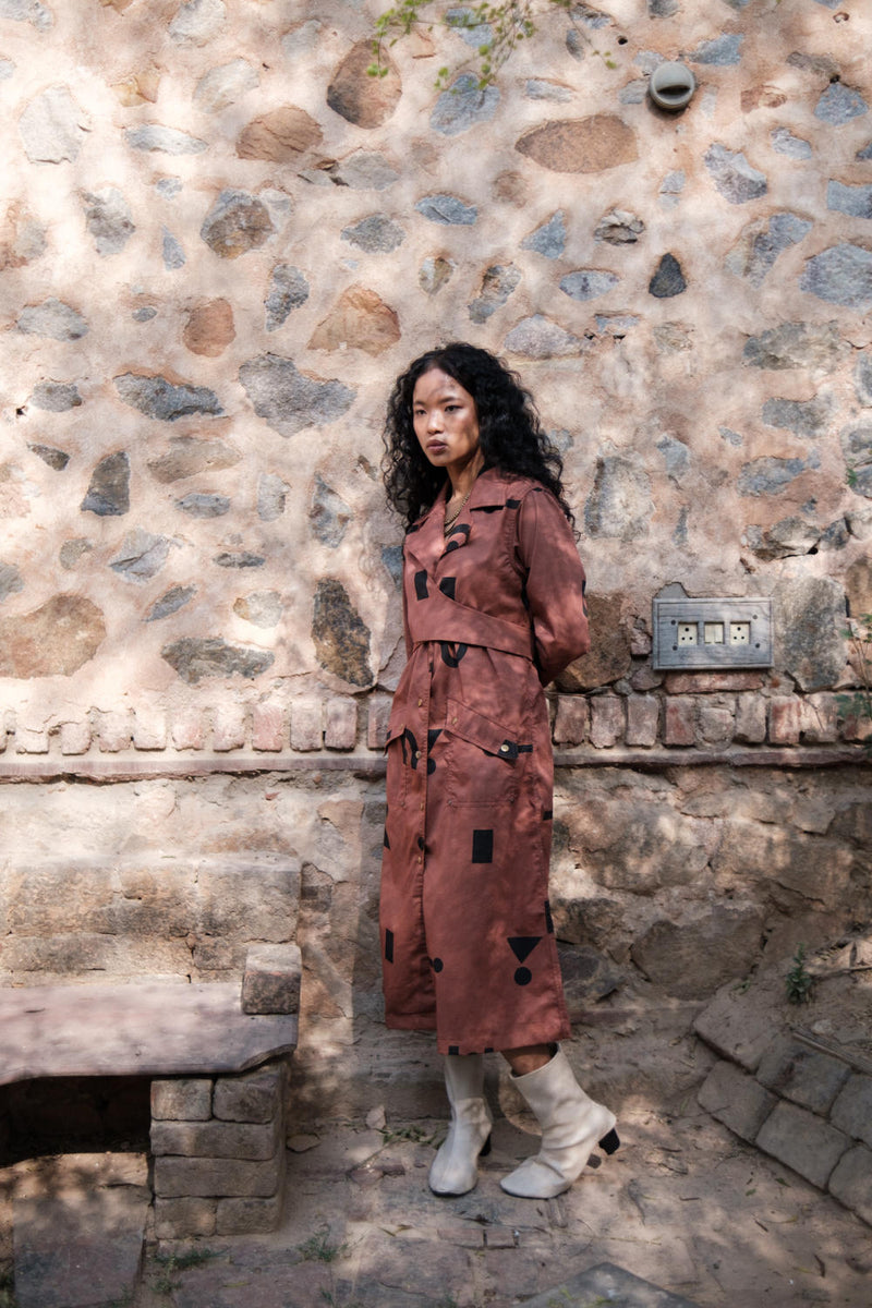Copenhagen Trench-Copper Triangle Printed cotton by The Terra Tribe for women Worldwide