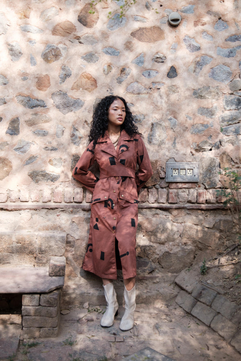 Copenhagen Trench-Copper Triangle Printed cotton by The Terra Tribe for women Worldwide