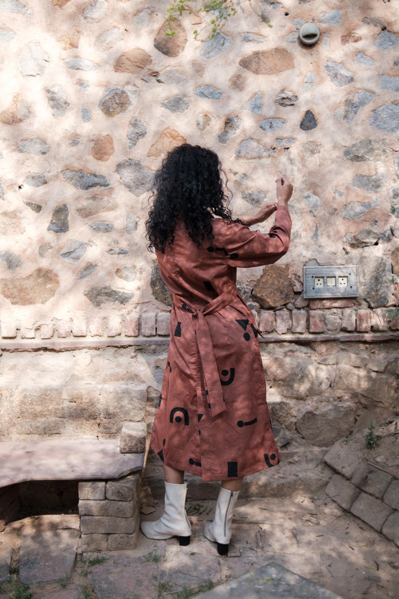 Copenhagen Trench-Copper Triangle Printed cotton by The Terra Tribe for women Worldwide