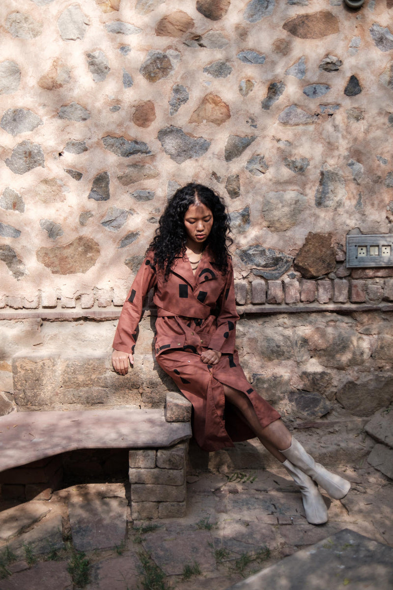 Copenhagen Trench-Copper Triangle Printed cotton by The Terra Tribe for women Worldwide