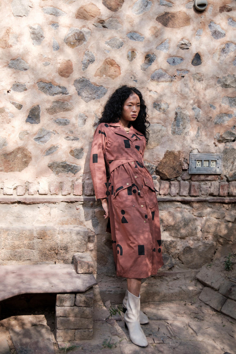 Copenhagen Trench-Copper Triangle Printed cotton by The Terra Tribe for women Worldwide