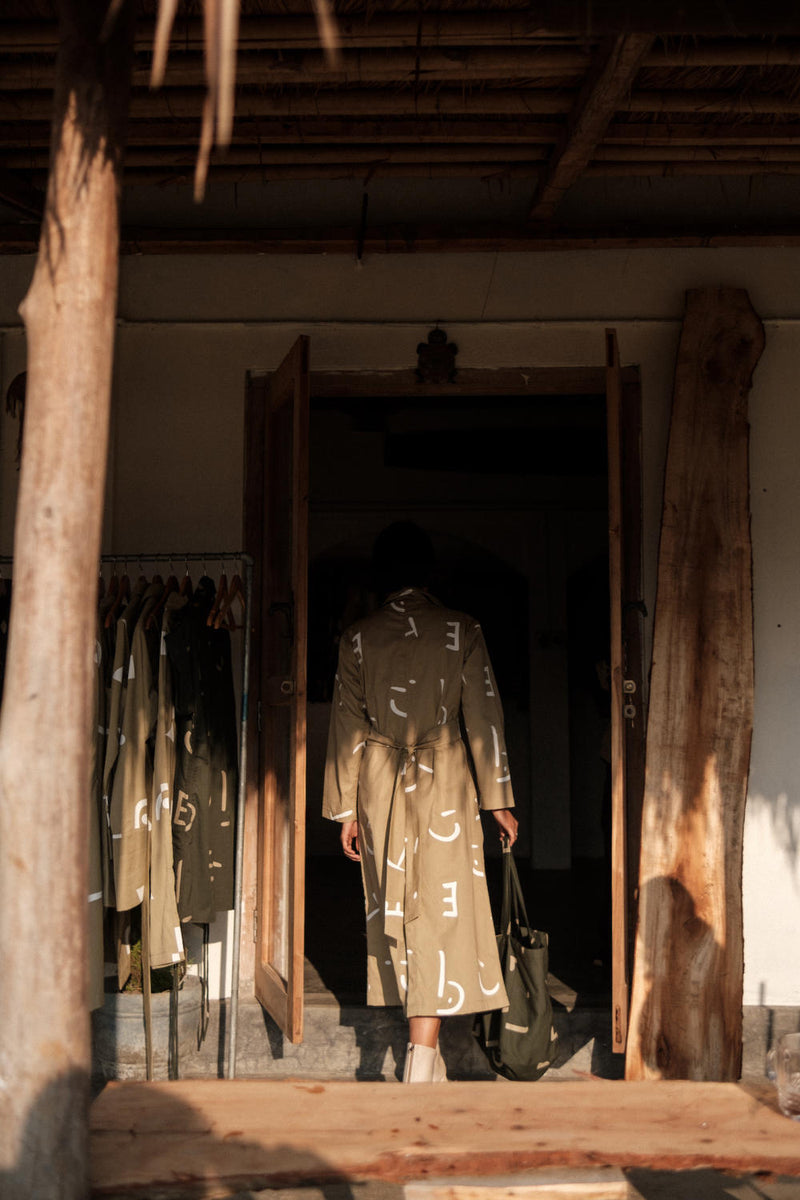 Copenhagen Trench-Khaki Line Printed cotton by The Terra Tribe for women Worldwide