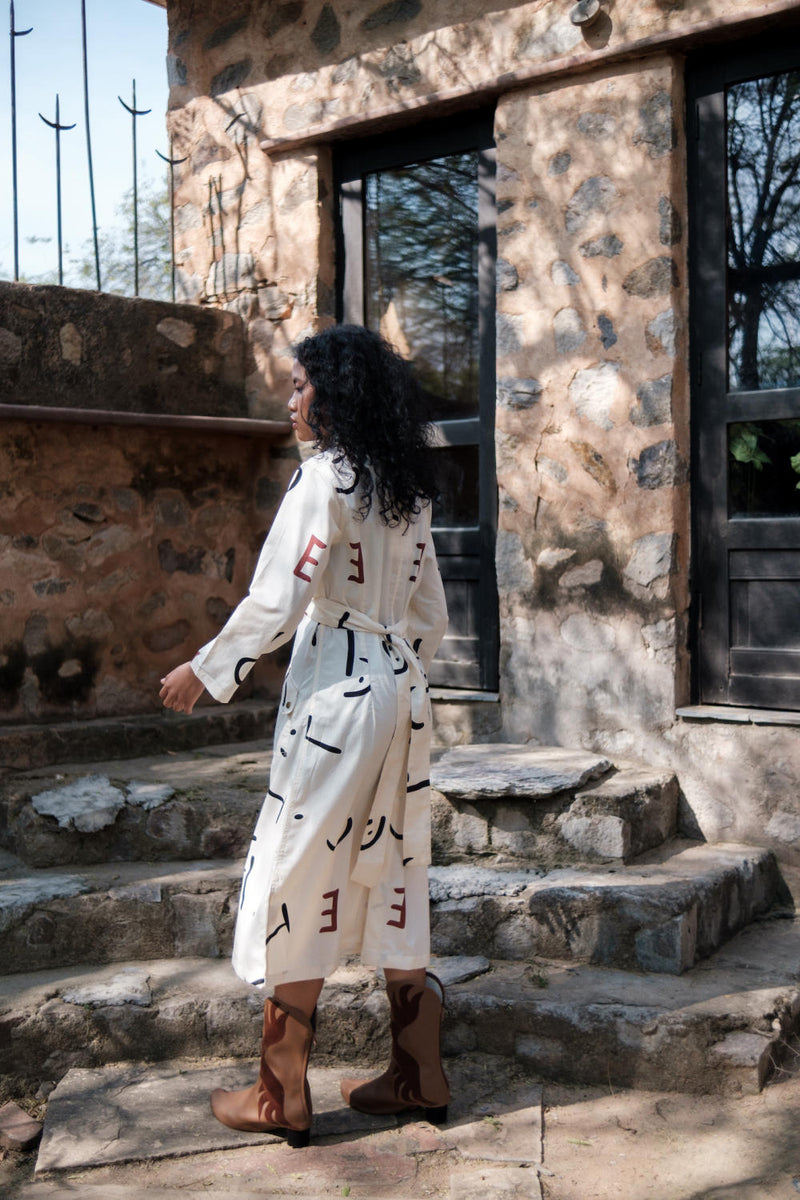 Copenhagen Trench-Ecru Line Printed cotton by The Terra Tribe in ecru color for women Worldwide