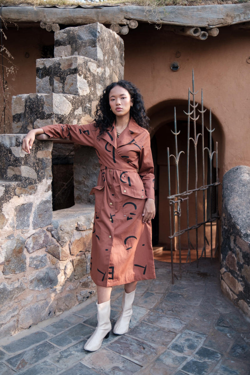 Copenhagen Trench-Copper Line Printed cotton by The Terra Tribe for women Worldwide