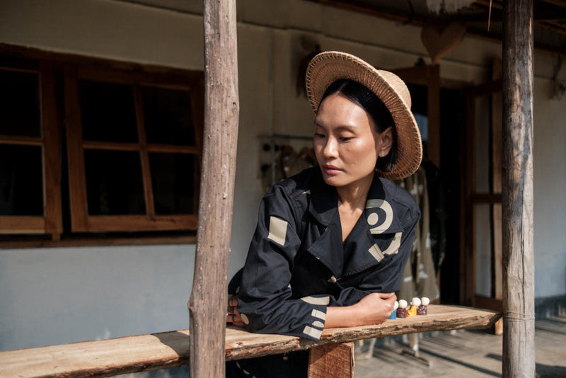Copenhagen Trench-Black Triangle Printed cotton by The Terra Tribe in black color for women Worldwide