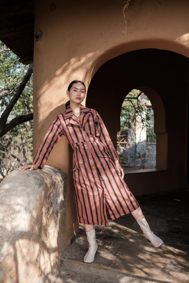 Copenhagen Trench-Copper Stripes cotton by The Terra Tribe for women Worldwide