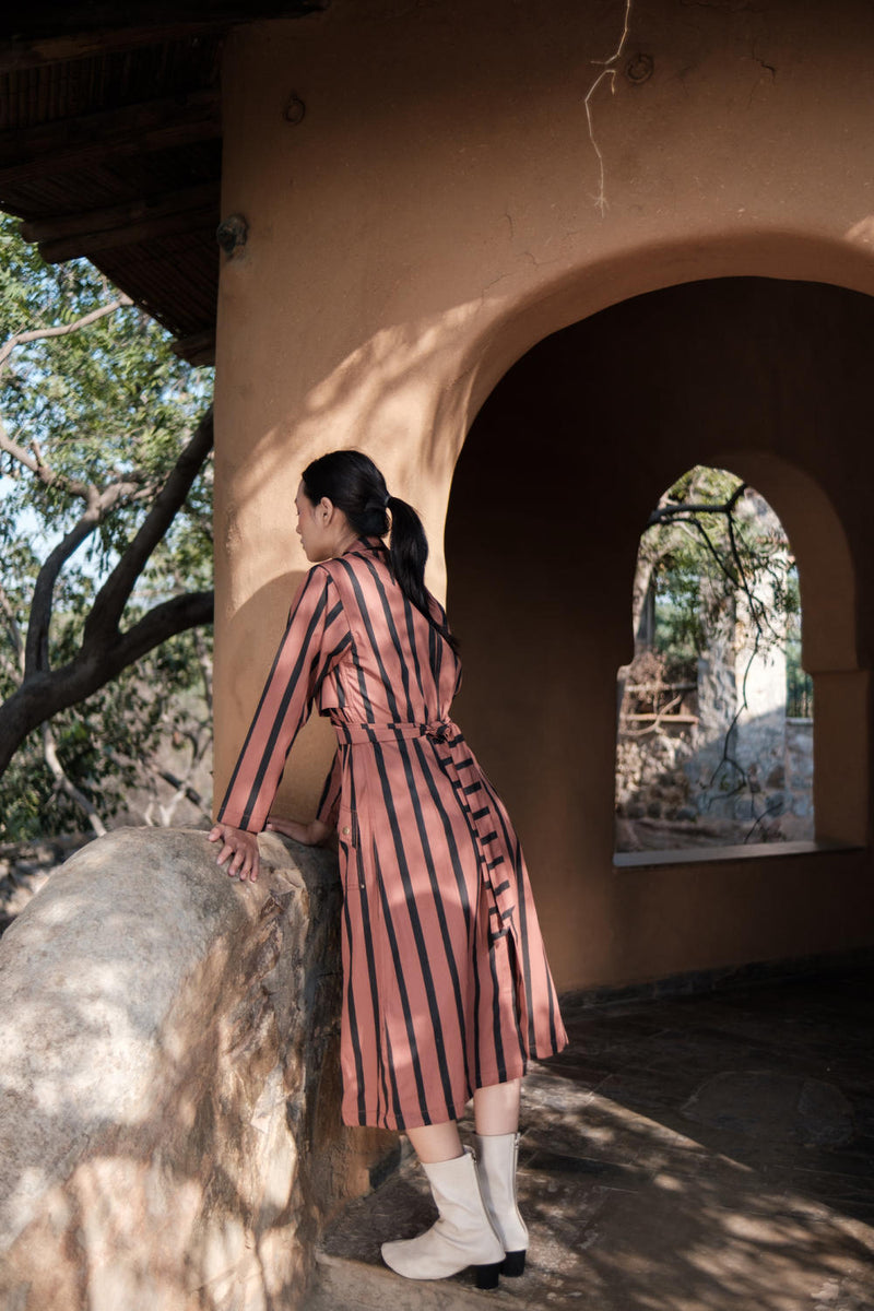 Copenhagen Trench-Copper Stripes cotton by The Terra Tribe for women Worldwide