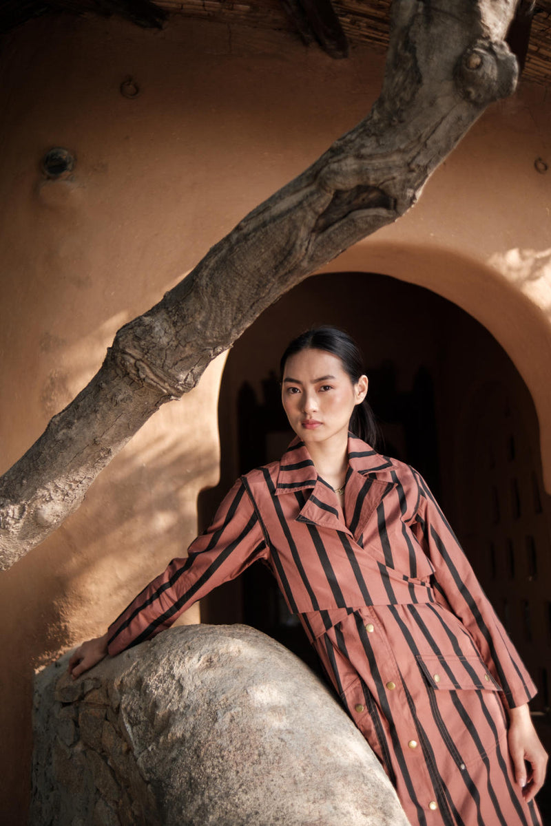 Copenhagen Trench-Copper Stripes cotton by The Terra Tribe for women Worldwide