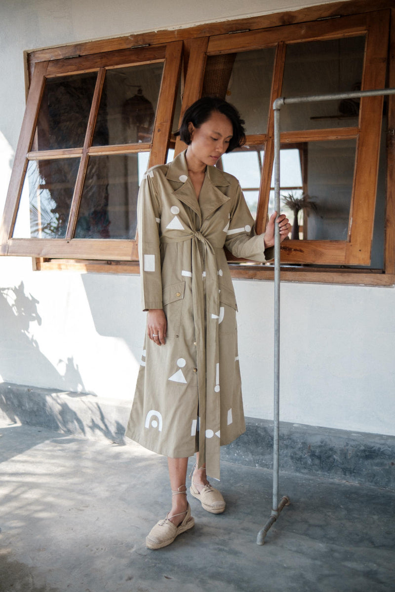 Copenhagen Trench-Khaki Triangle Printed cotton by The Terra Tribe for women Worldwide
