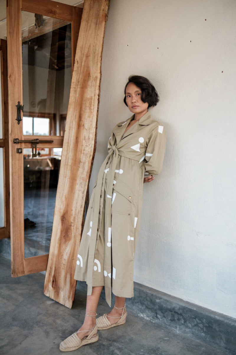 Copenhagen Trench-Khaki Triangle Printed cotton by The Terra Tribe for women Worldwide