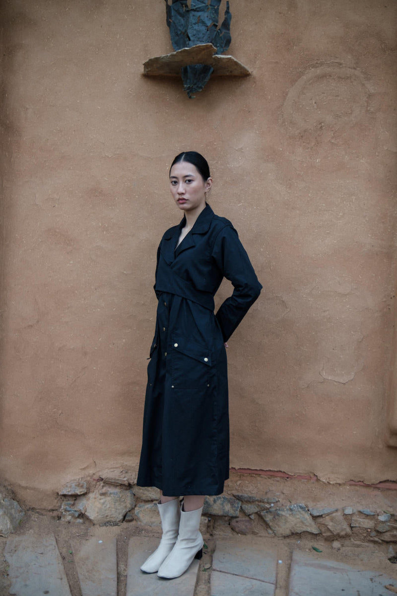 Copenhagen Trench-Black cotton by The Terra Tribe in black color for women Worldwide