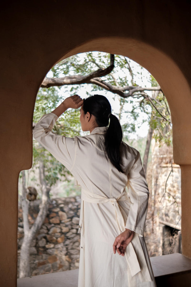 Copenhagen Trench-Ecru cotton by The Terra Tribe in ecru color for women Worldwide