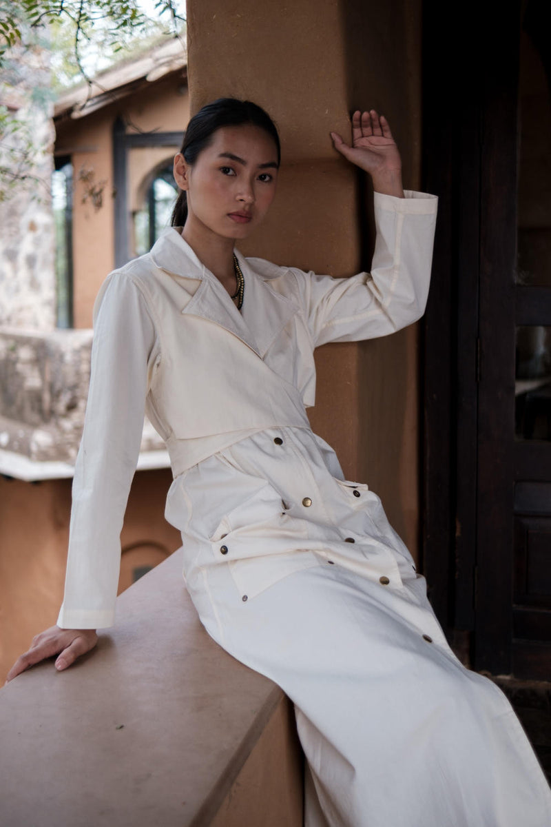 Copenhagen Trench-Ecru cotton by The Terra Tribe in ecru color for women Worldwide