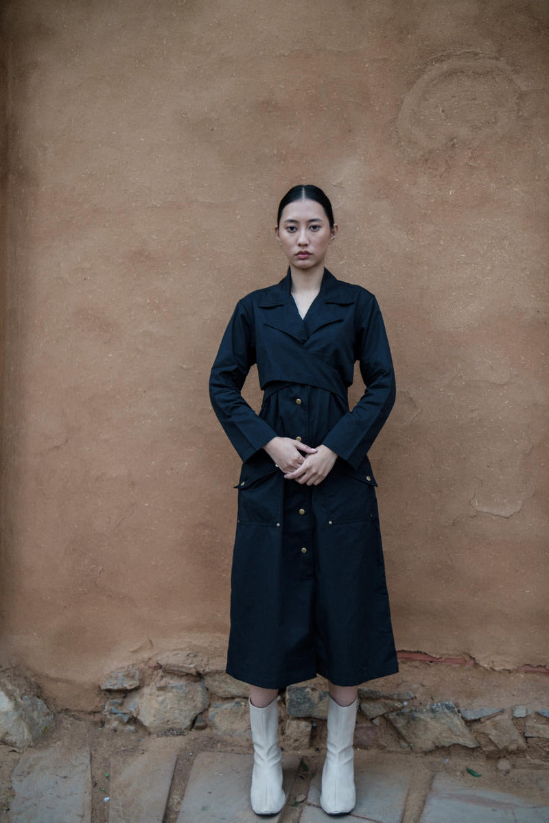 Copenhagen Trench-Black cotton by The Terra Tribe in black color for women Worldwide