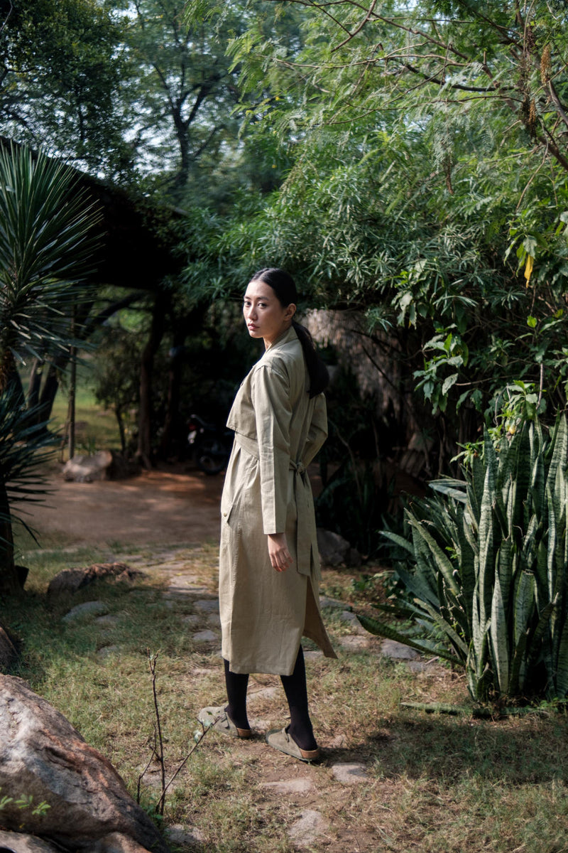 Copenhagen Trench-Khaki cotton by The Terra Tribe for women Worldwide