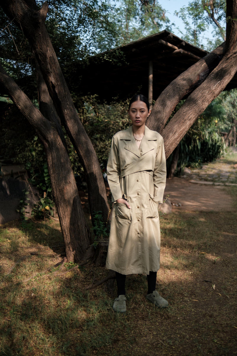 Copenhagen Trench-Khaki cotton by The Terra Tribe for women Worldwide