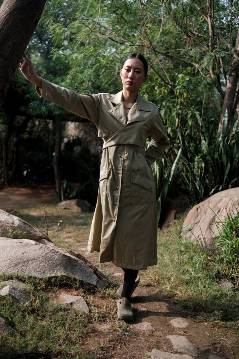 Copenhagen Trench-Khaki cotton by The Terra Tribe for women Worldwide