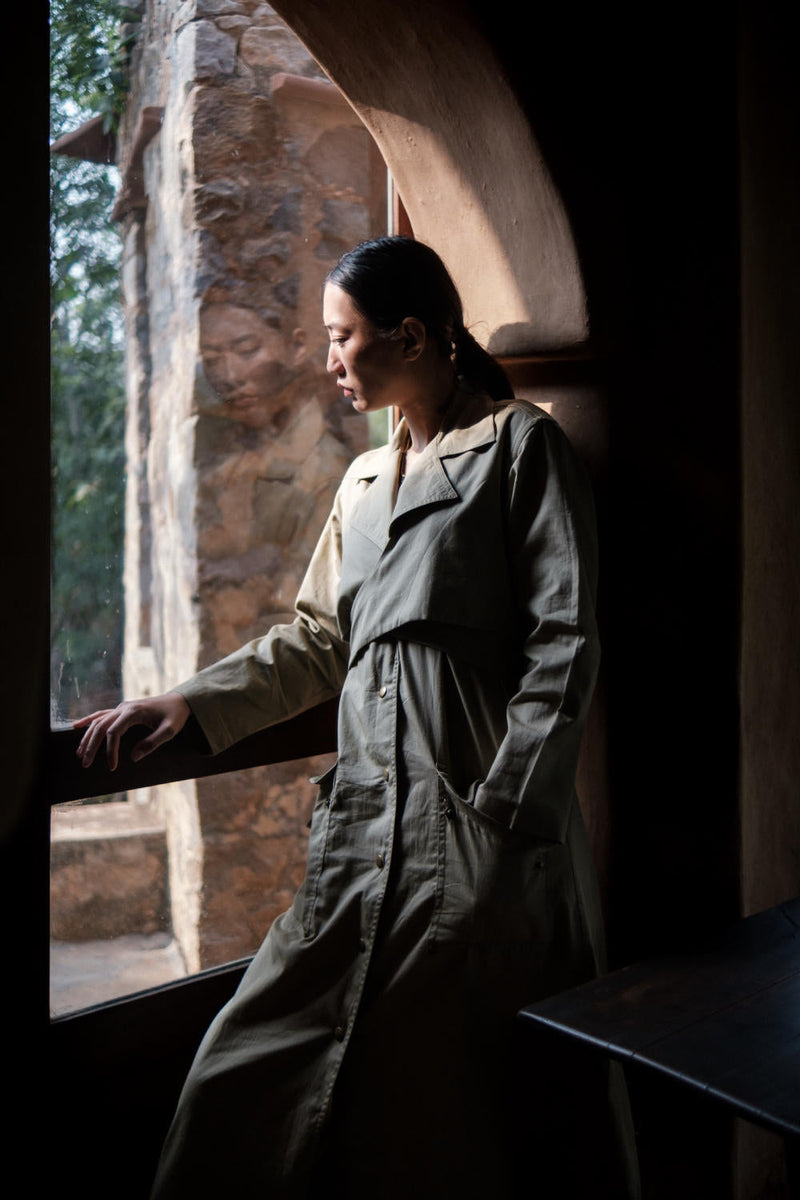 Copenhagen Trench-Khaki cotton by The Terra Tribe for women Worldwide