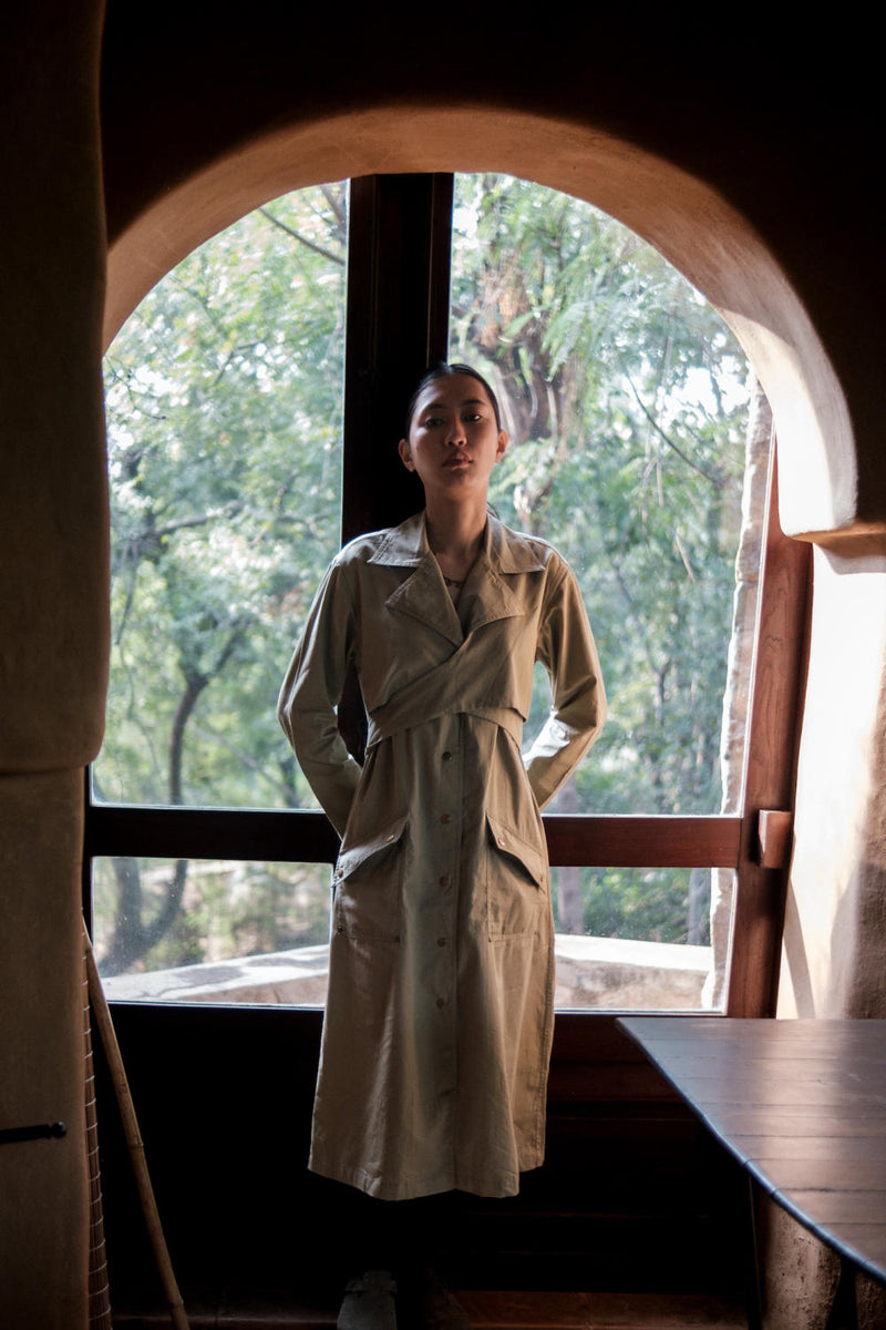 Copenhagen Trench-Khaki cotton by The Terra Tribe for women Worldwide