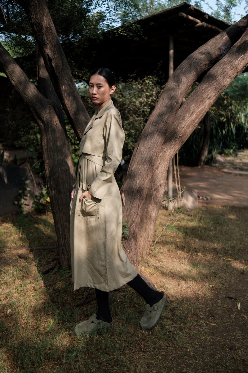 Copenhagen Trench-Khaki cotton by The Terra Tribe for women Worldwide