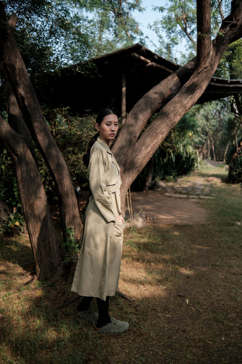 Copenhagen Trench-Khaki cotton by The Terra Tribe for women Worldwide