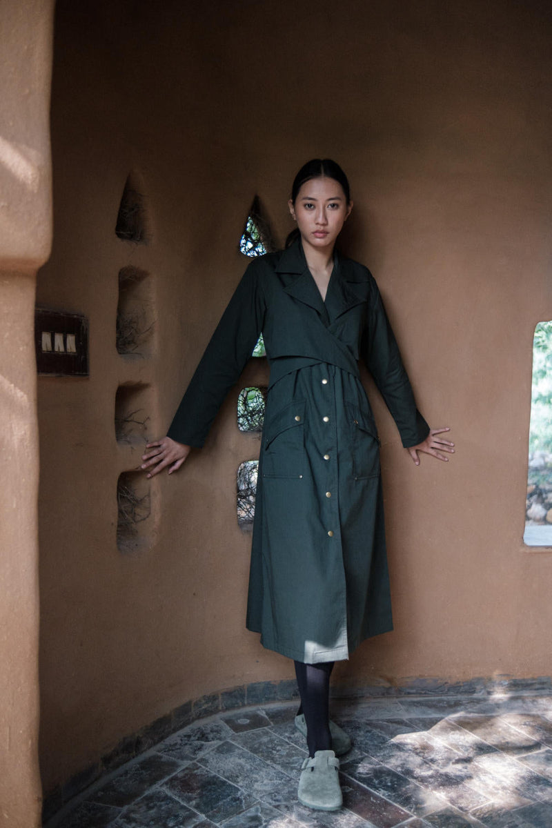 Copenhagen Trench-Deep Green cotton by The Terra Tribe in green color for women Worldwide