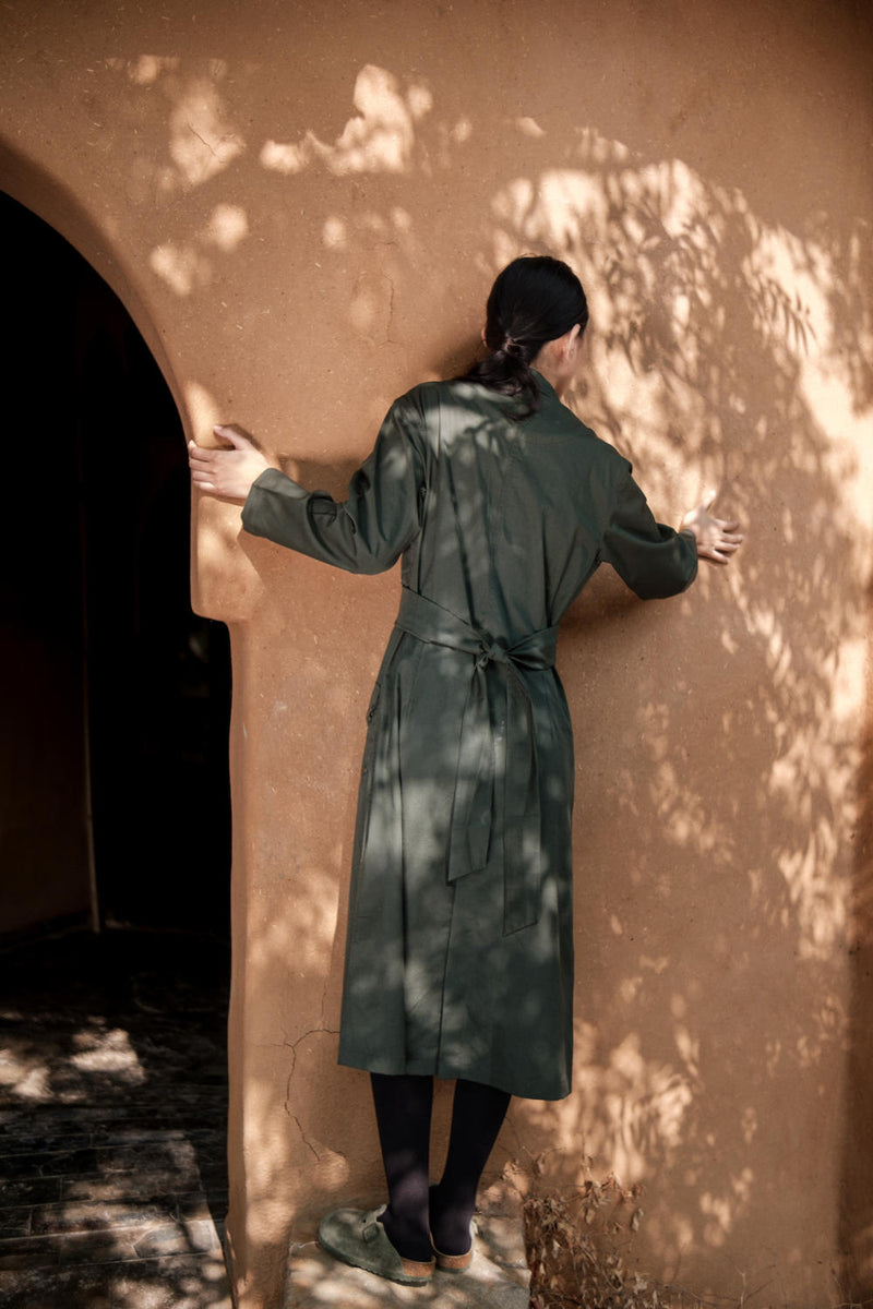Copenhagen Trench-Deep Green cotton by The Terra Tribe in green color for women Worldwide
